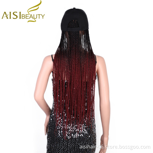 Aisi Beauty Wholesale Cheap Price Ombre Red Dark Root Heat Resistant Fiber Baseball Hat With Crochet Twist Braiding Hair